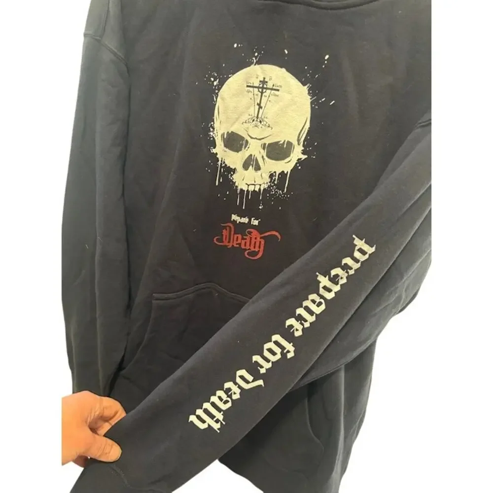 Prepare for Death Orthodox Golgotha Cross Skull Black Hooded Pullover Sweatshirt - Picture 4 of 7